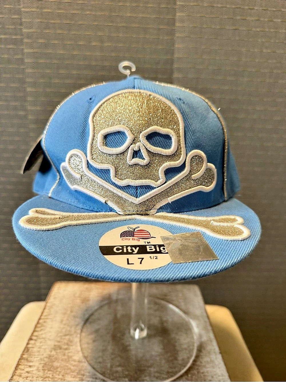 City Big Light Blue Skull & Crossbones Fitted Hat